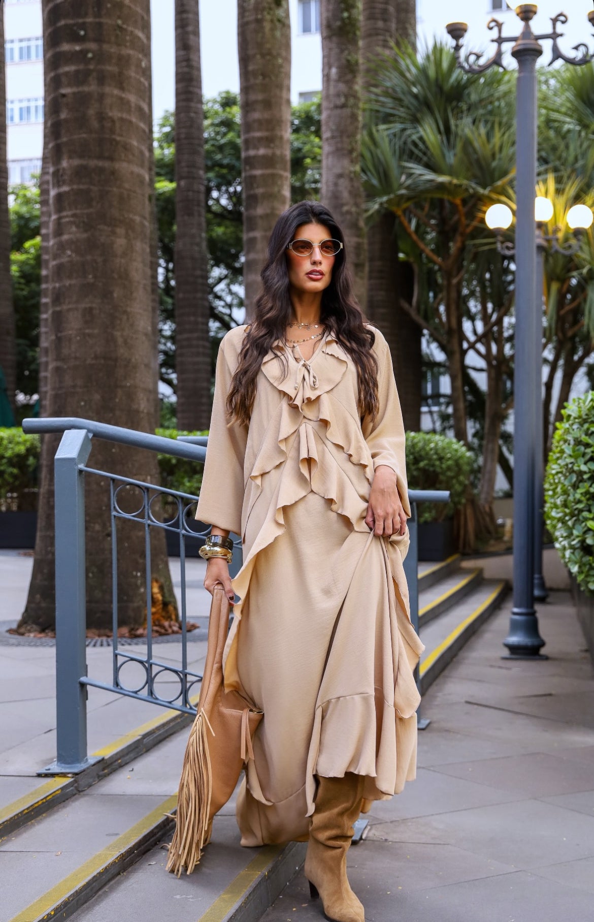 Vestido Zara Longo Babados em Viscose