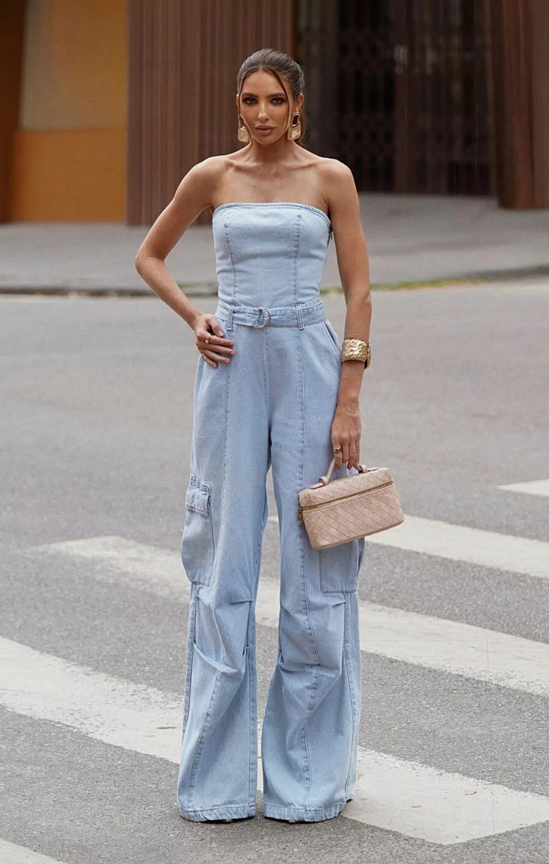 Macacão Faixa Cargo Utility Jeans