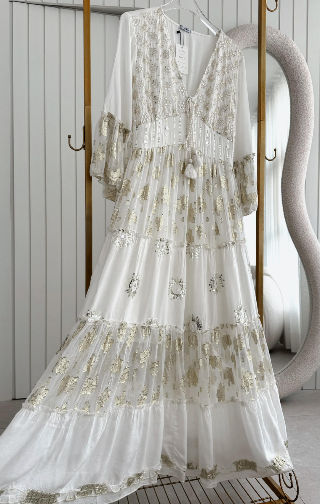 Vestido Boho Style Longo Bordado em Lesie Off White