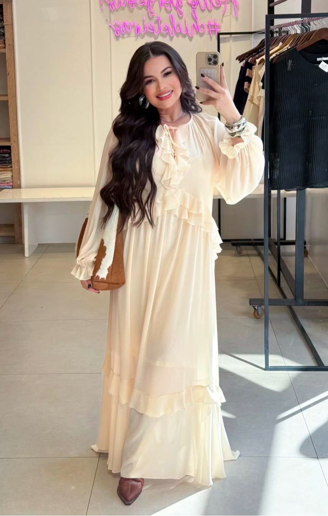 Vestido Plus Size Boho Longo Babados em Chiffon