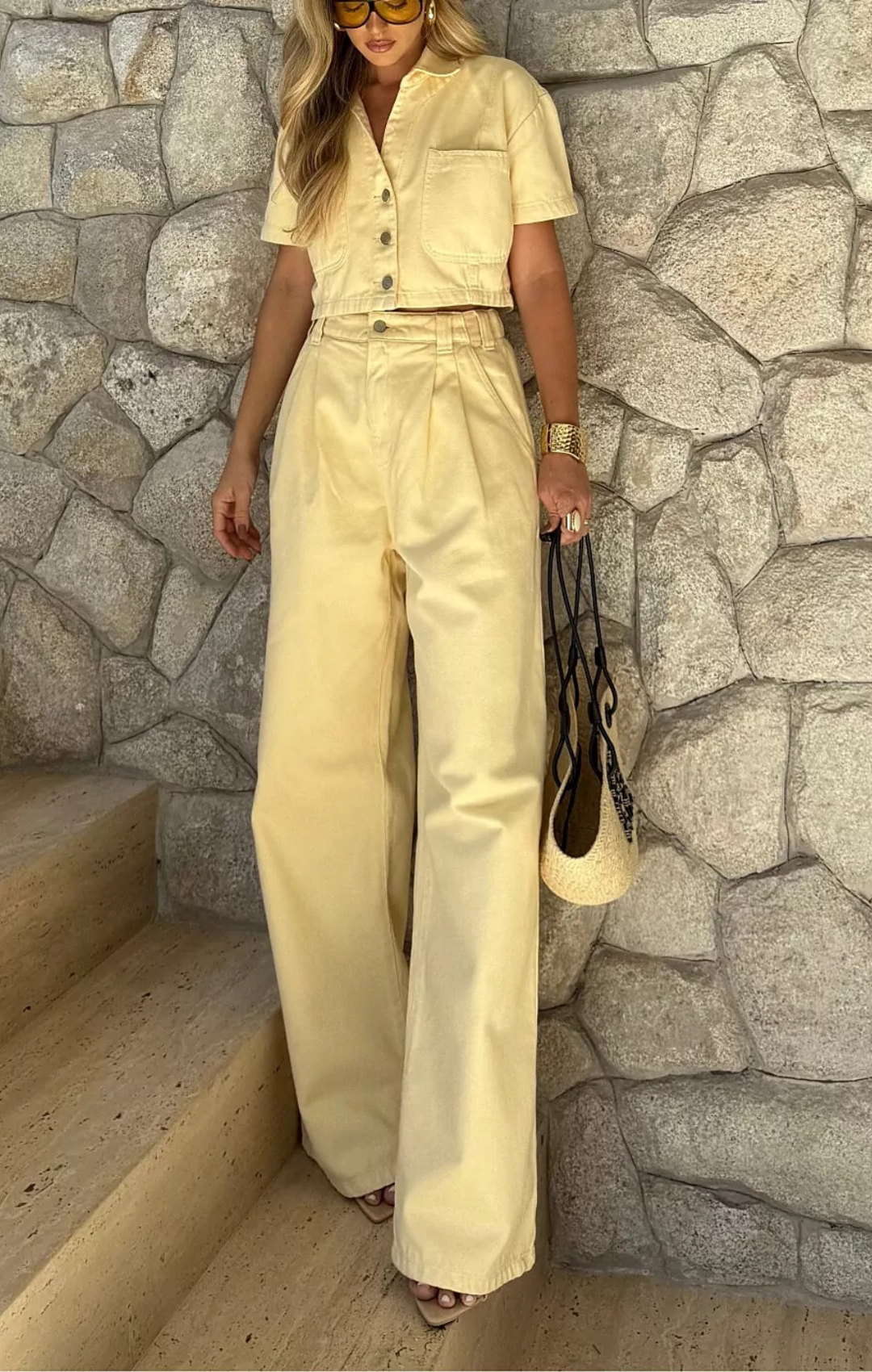 Calça Pantalona Jeans Cós Elástico Azzurra