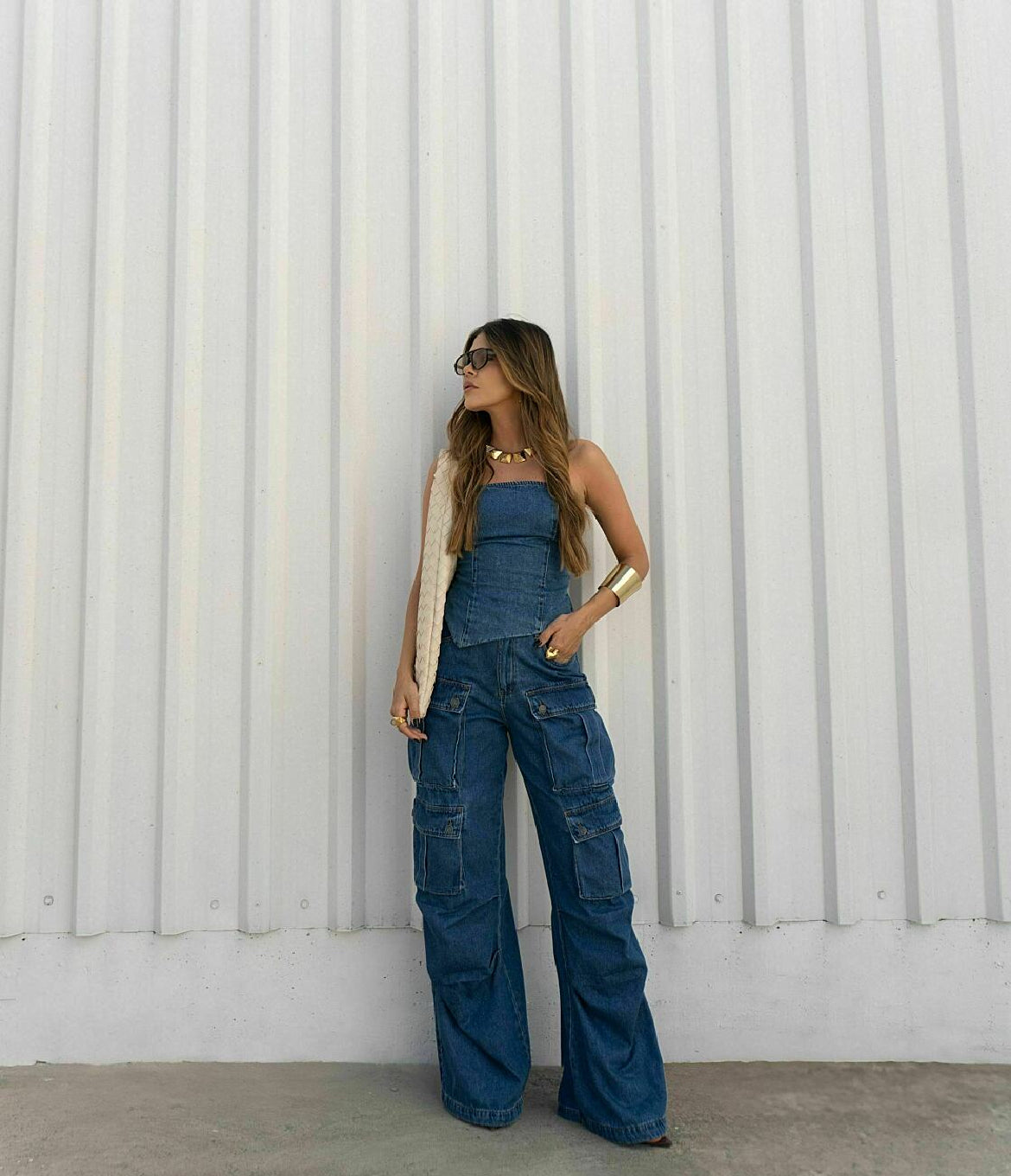 Top Utility Jeans Barra Assimétrica