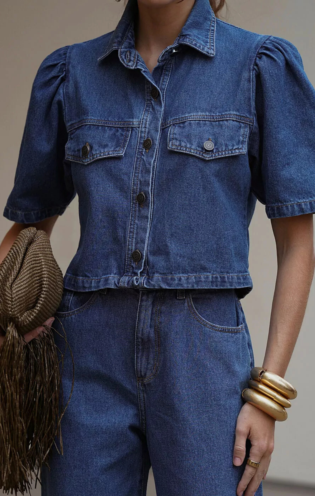 Camisa Manga Bufante Jeans
