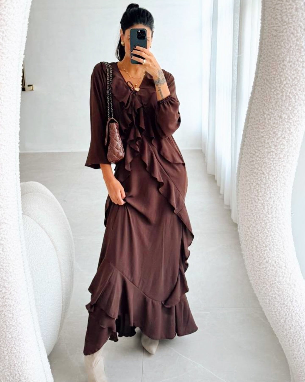 Vestido Zara Longo Babados em Viscose