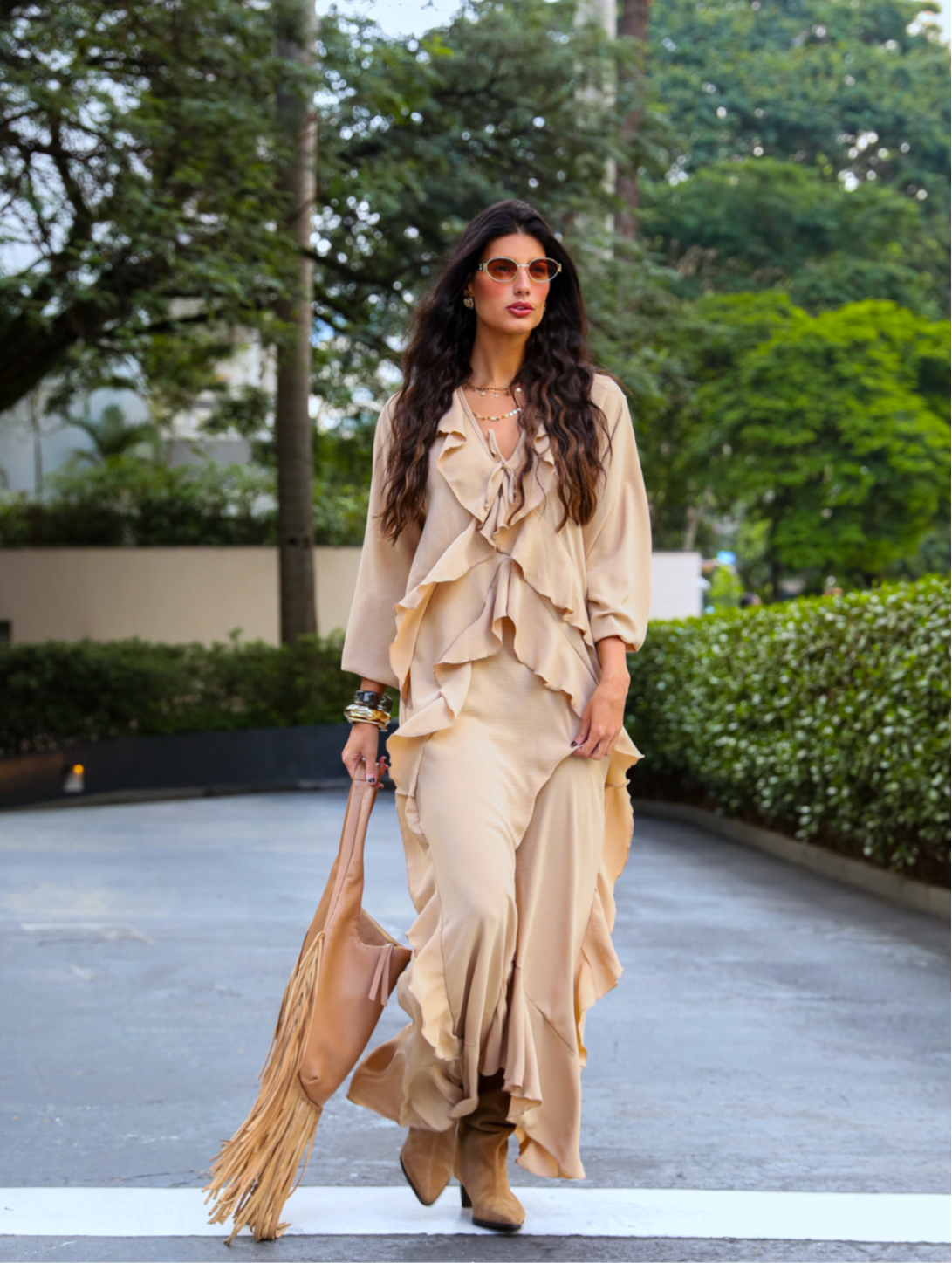 Vestido Zara Longo Babados em Viscose