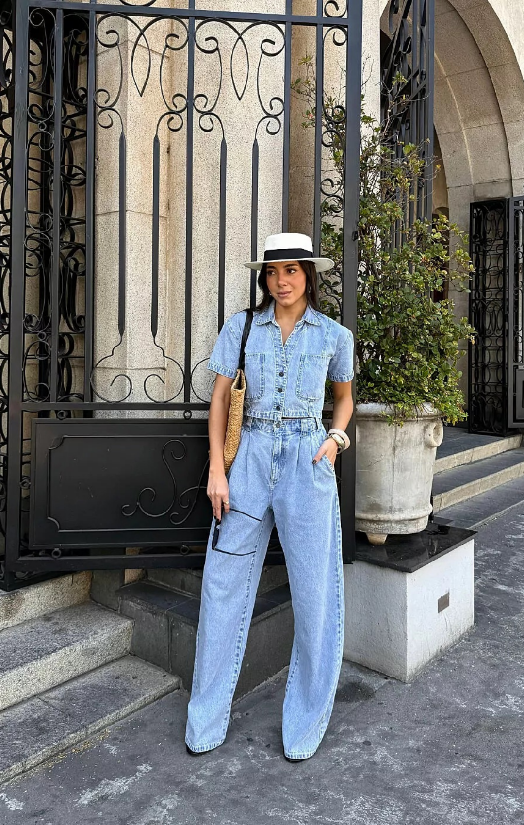 Calça Pantalona Jeans Cós Elástico Azzurra