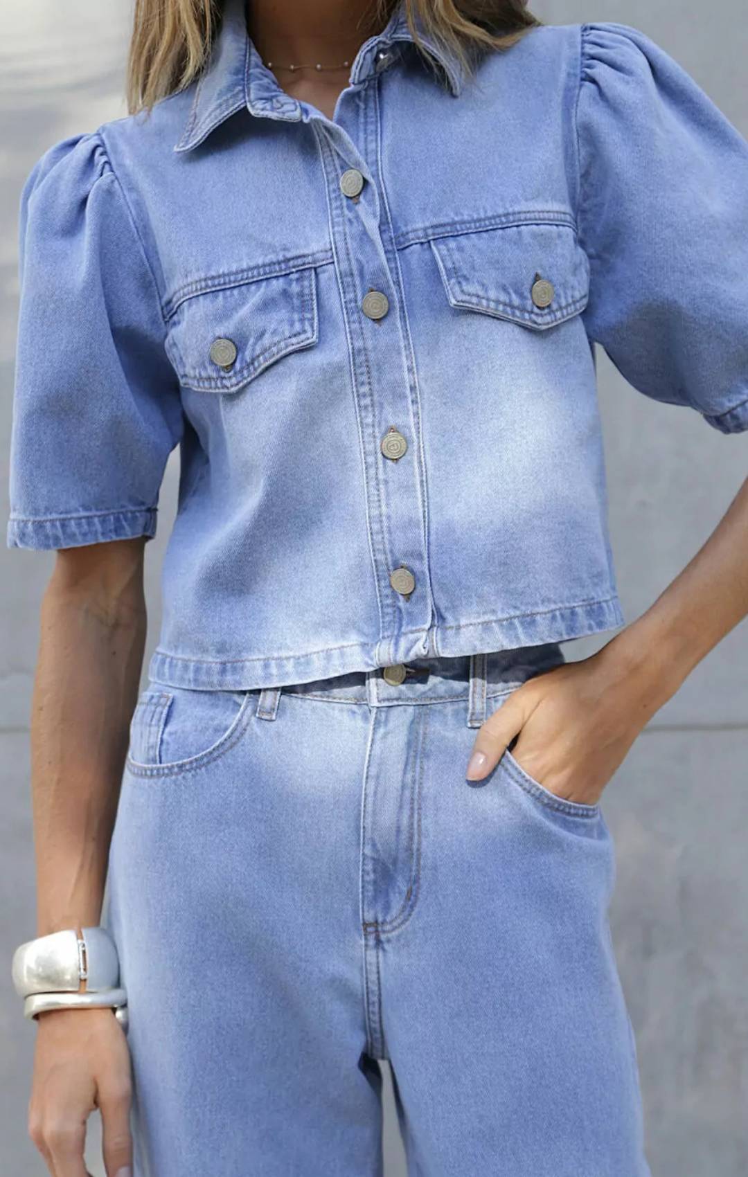 Camisa Manga Bufante Jeans