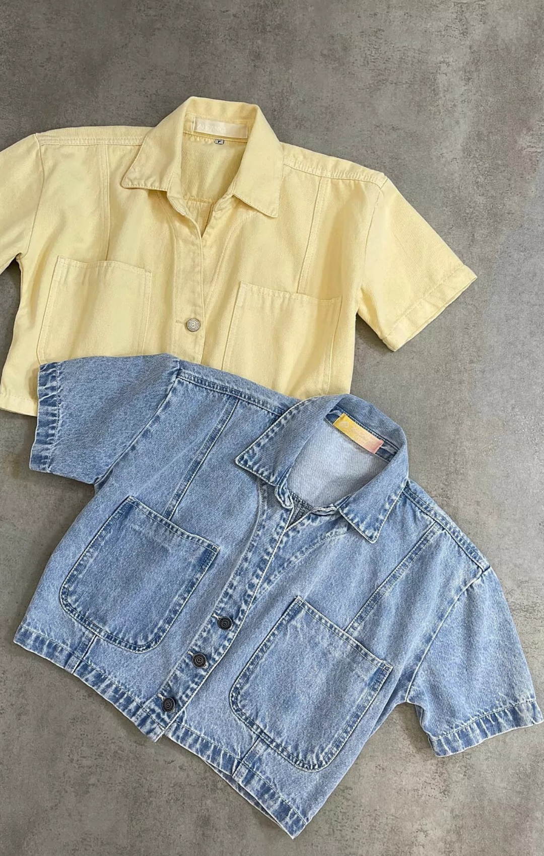 Camisa Cropped Manga Curta Azzurra Jeans