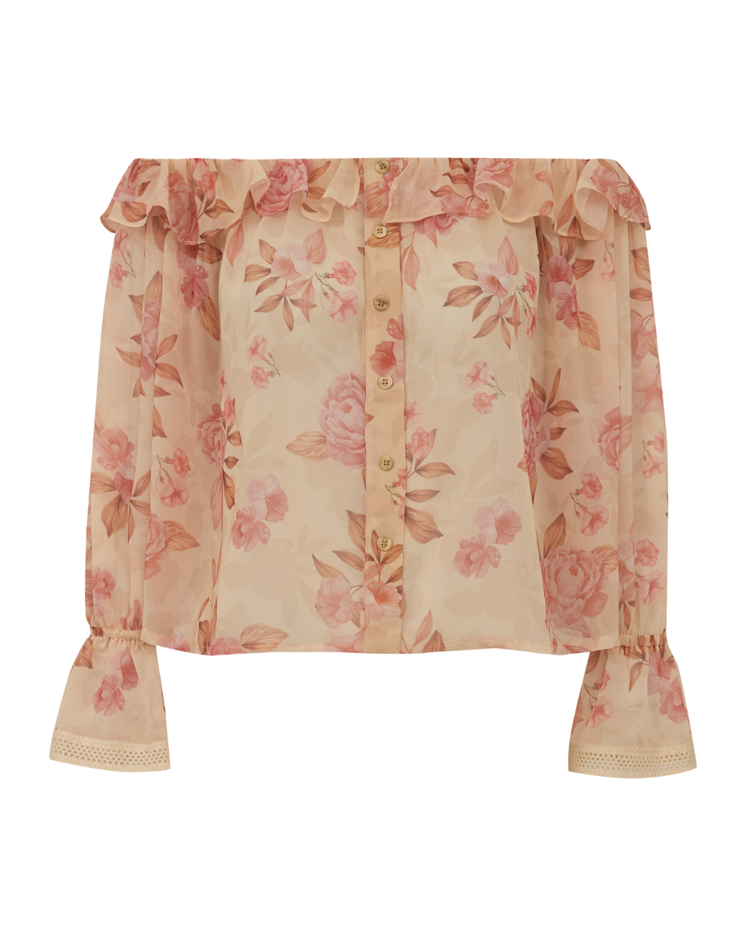 Blusa Ombro a Ombro Floral em Chiffon