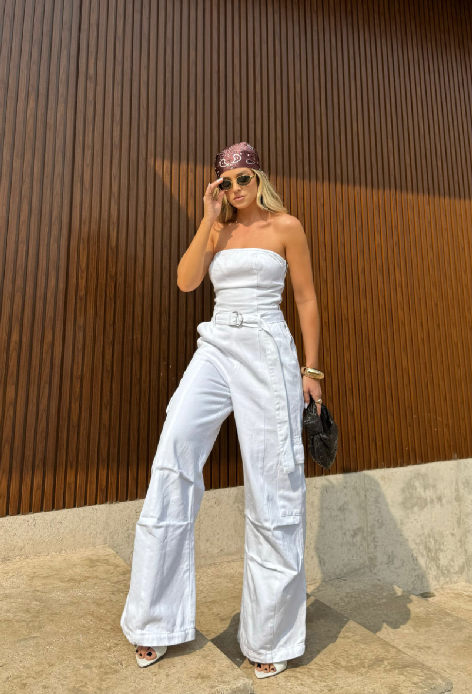 Macacão Faixa Cargo Utility Jeans