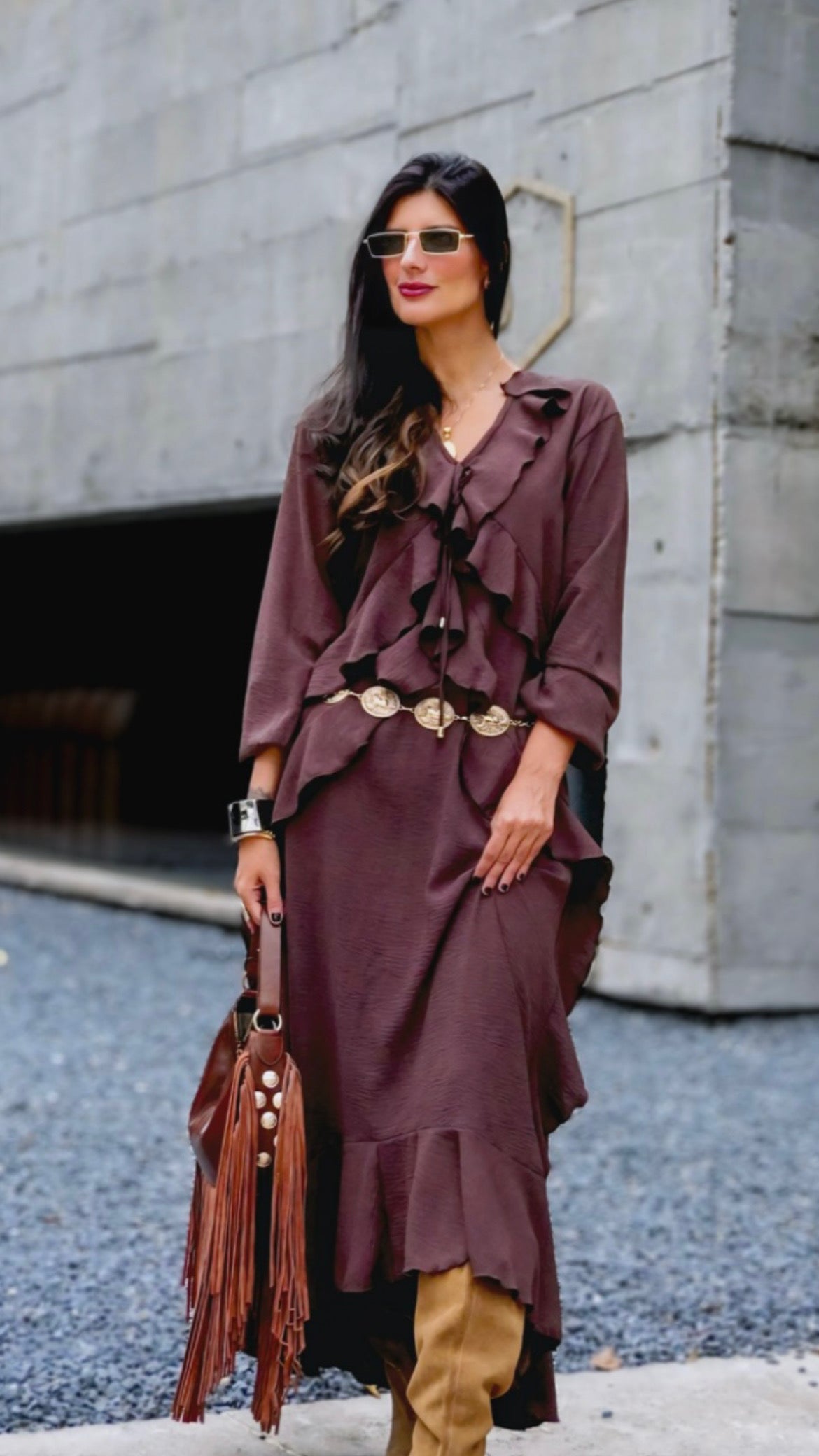 Vestido Zara Longo Babados em Viscose