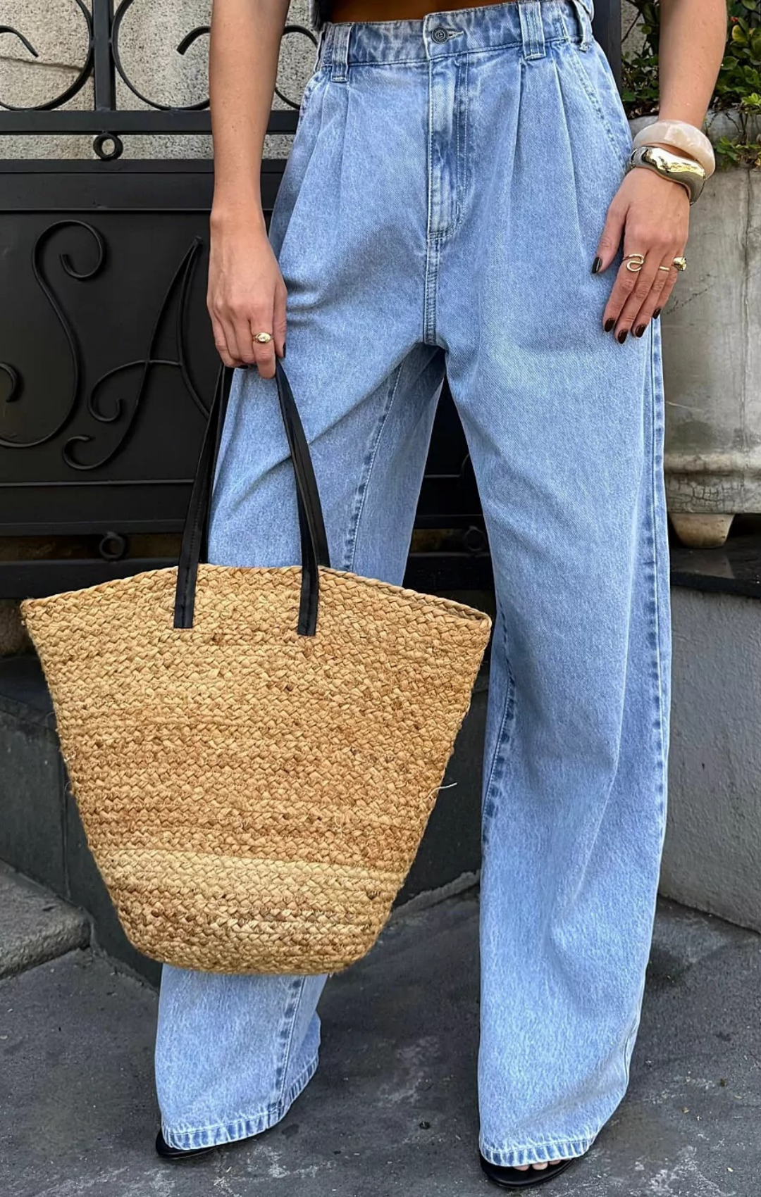 Calça Pantalona Jeans Cós Elástico Azzurra