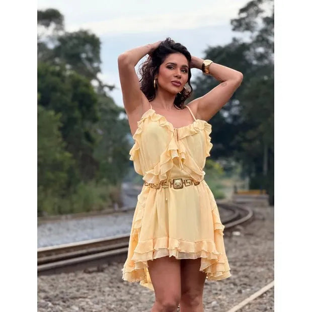 Vestido Curto Boho em Chiffon