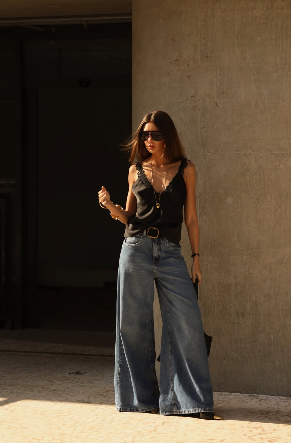 Calça Jeans Pantalona Palazzo Esmeral