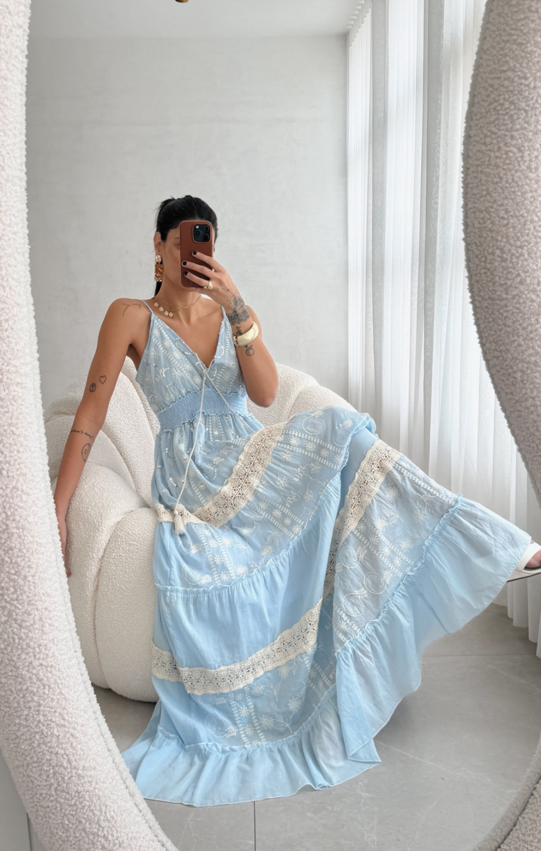 Vestido Boho Style Alcinha Longo Bordado