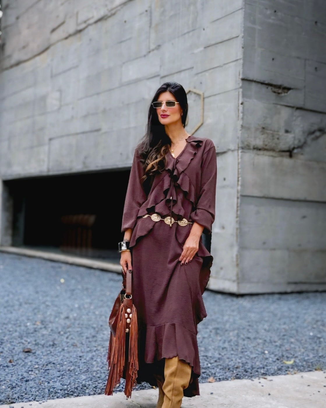Vestido Zara Longo Babados em Viscose