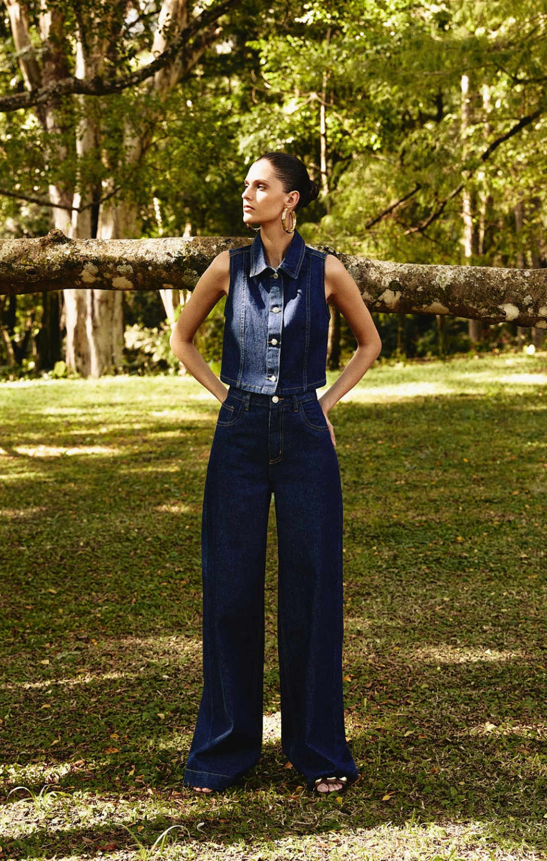 Calça Pantalona Jeans Palazzo Blue Esmeral