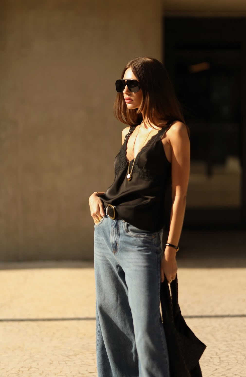 Calça Jeans Pantalona Palazzo Esmeral