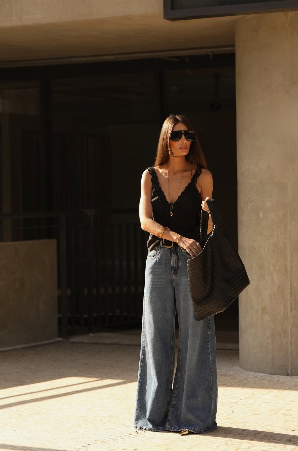 Calça Jeans Pantalona Palazzo Esmeral