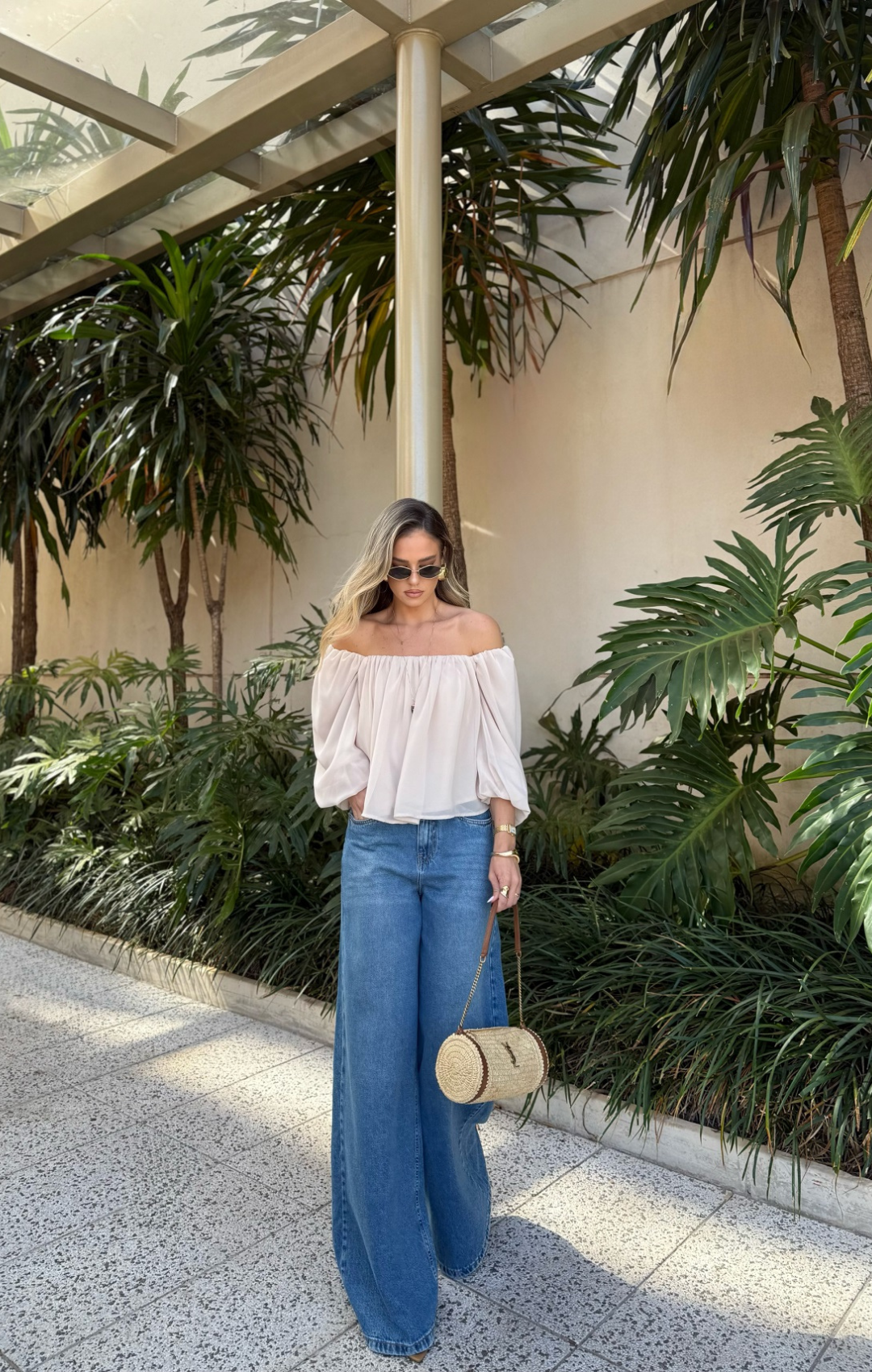 Calça Jeans Pantalona Palazzo Esmeral