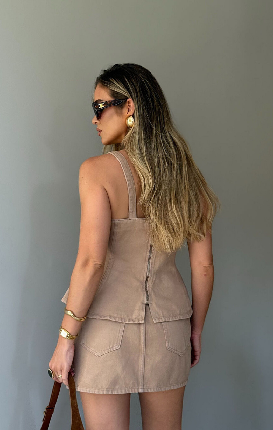 Top Peplum Recortes Brise em Jeans