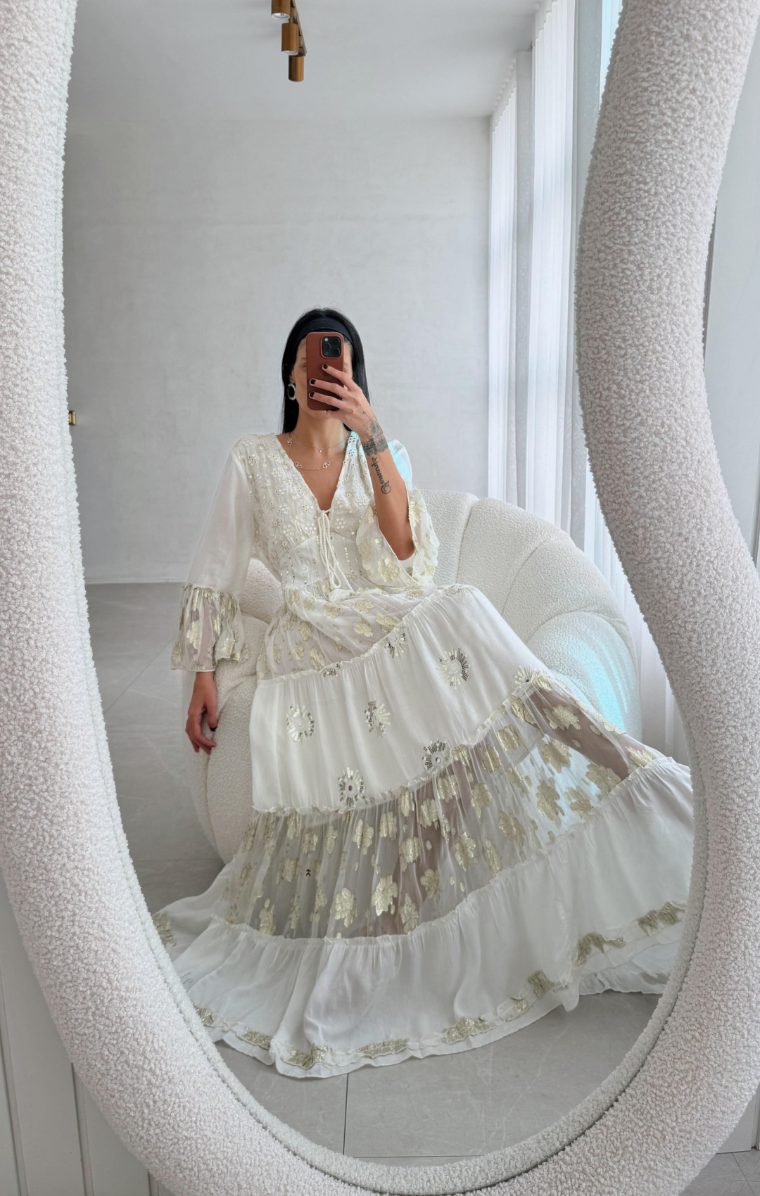 Vestido Boho Style Longo Bordado em Lesie Off White