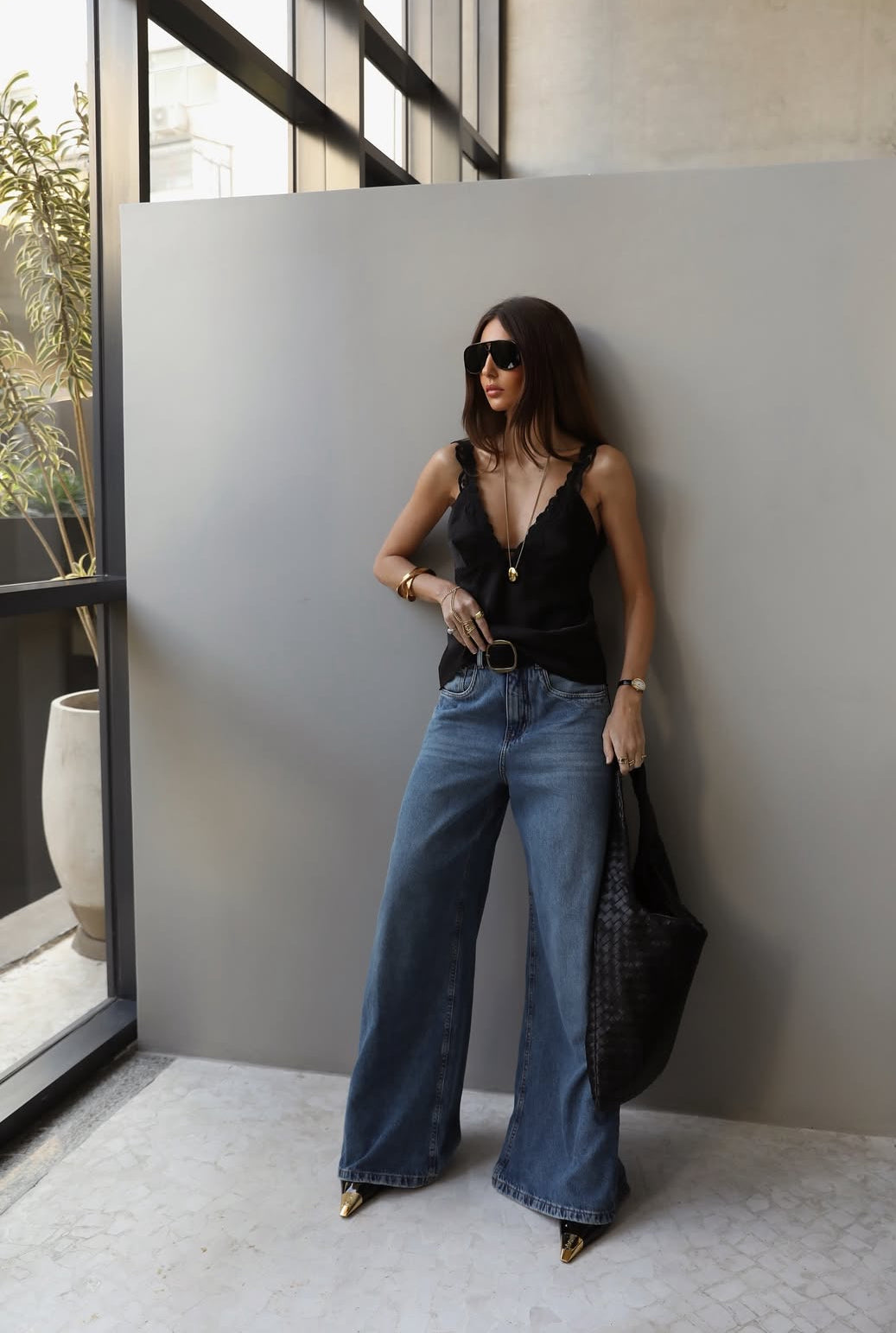 Calça Jeans Pantalona Palazzo Esmeral