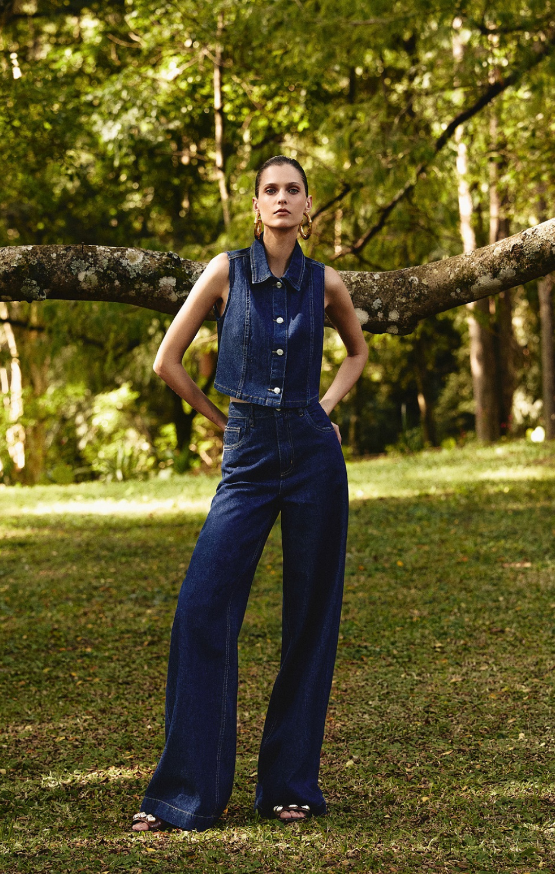 Calça Pantalona Jeans Palazzo Blue Esmeral