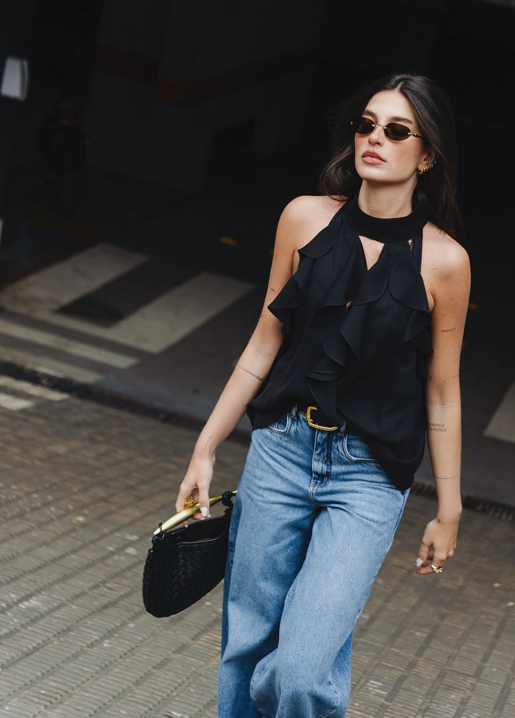Calça Jeans Pantalona Palazzo Esmeral