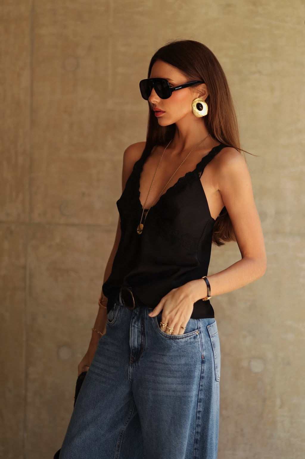 Calça Jeans Pantalona Palazzo Esmeral
