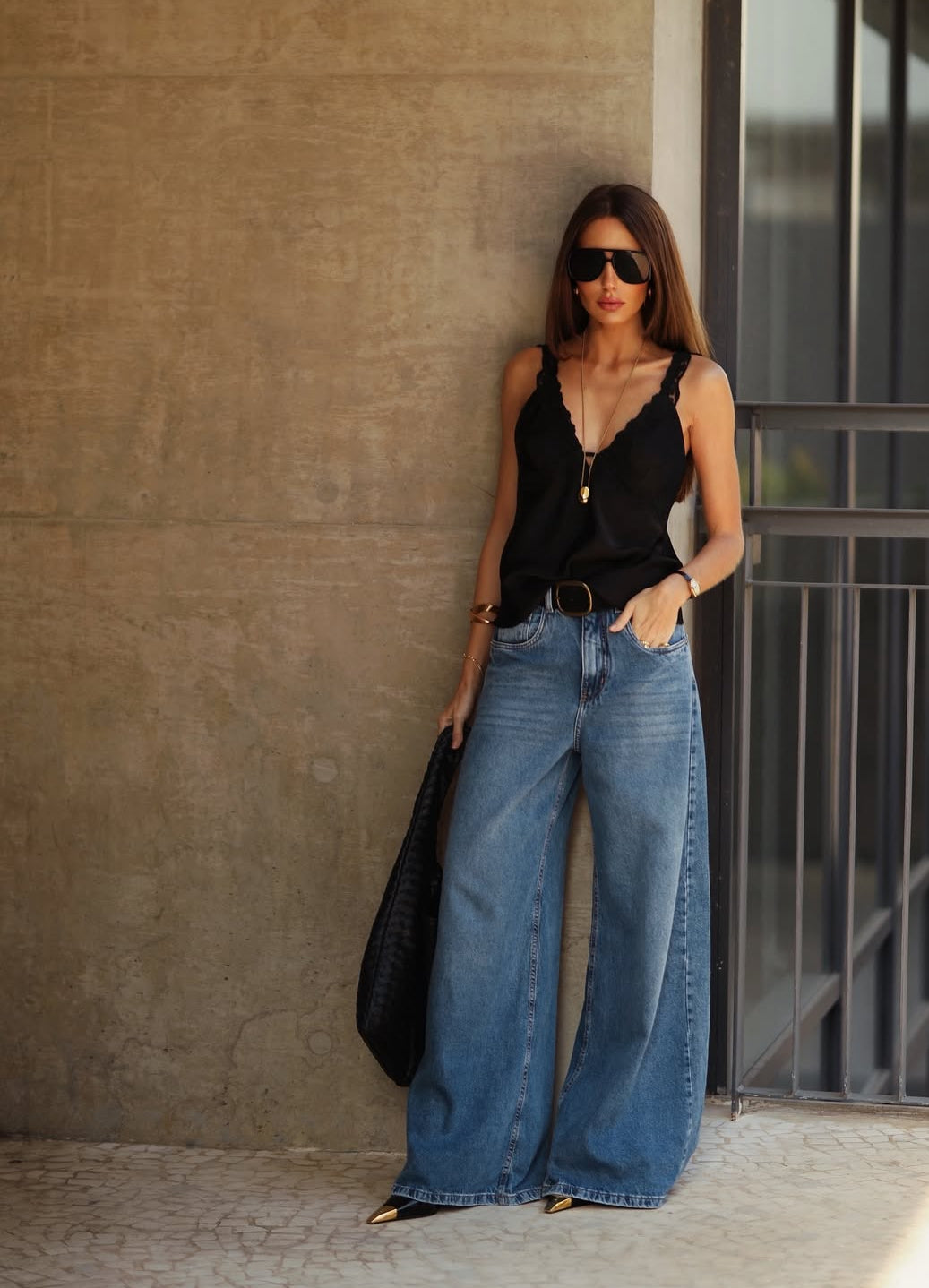Calça Jeans Pantalona Palazzo Esmeral