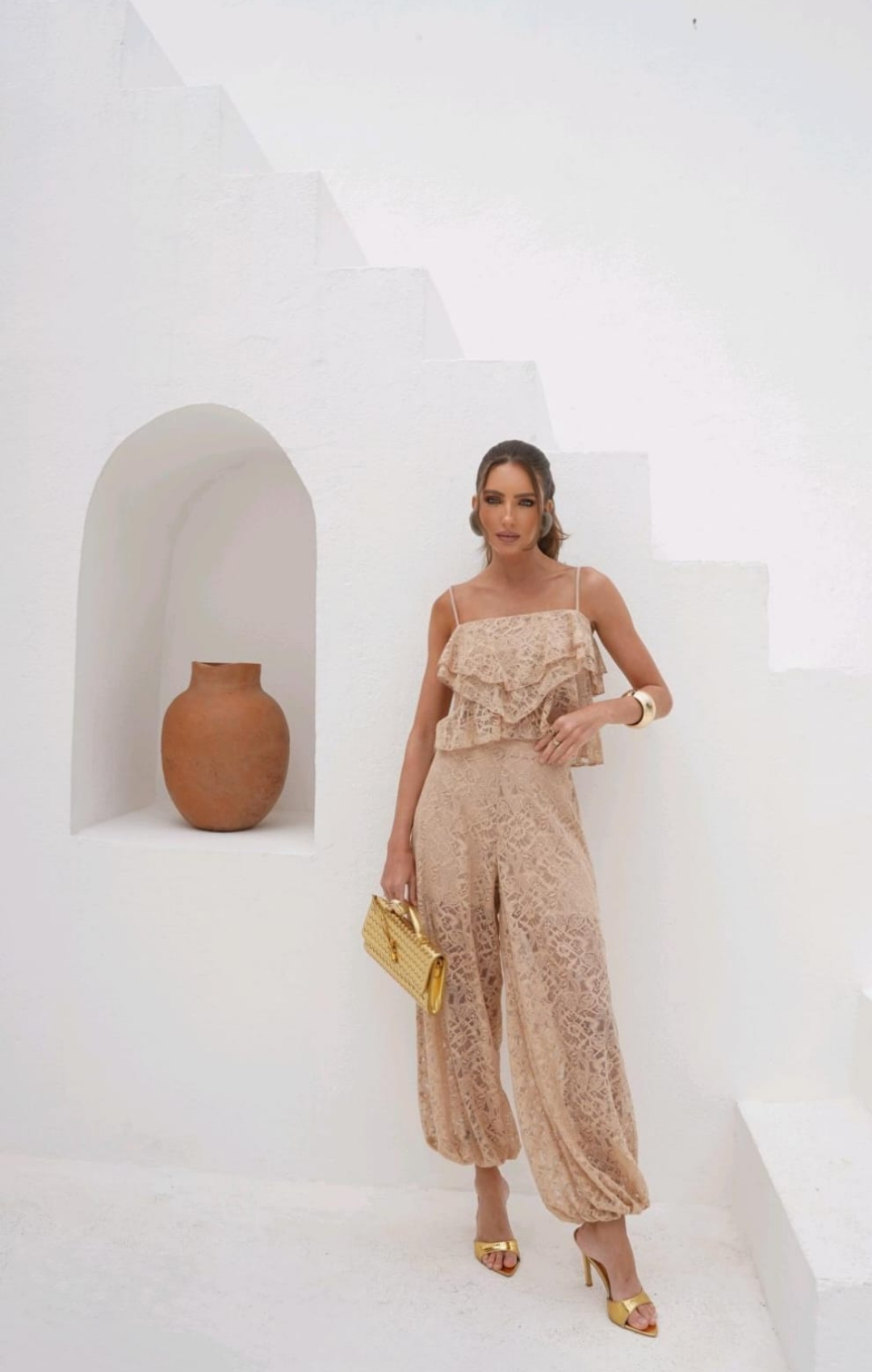 Conjunto Top e Calça Aladim Rendado